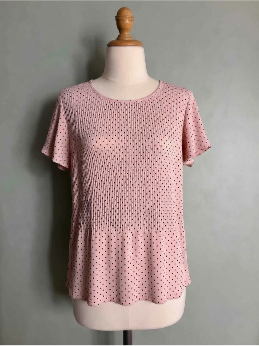 Philosophy Pink Polka Dot Pleated Blouse S M Ruffle Butterfly Sleeve Top Preppy
